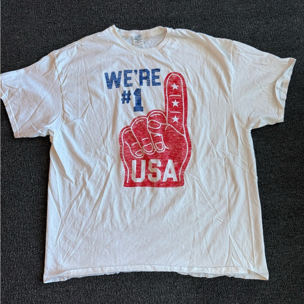 We're #1 USA Hand Graphic T-Shirt 2XL White Delta Elections Voter Vintage Retro